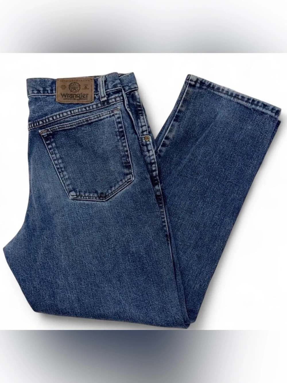 Vintage 90s Wrangler USA Retro Y2K Medium Blue Wash Denim Straight Leg Jeans 30”